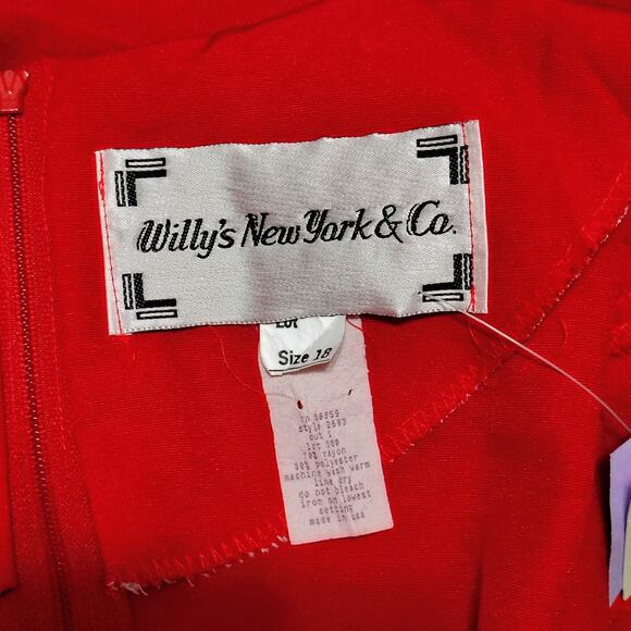1980s Red Long Sleeves Sheath Midi Dress Willy's New York Co Size 18 - Picture 12 of 12